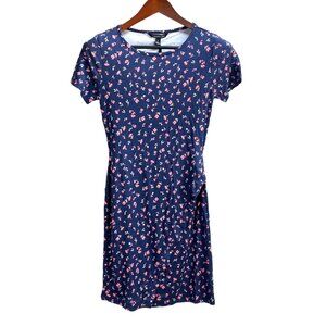 41 Hawthorn Bridgitte Knit Navy and Pink Floral Print Short Sleeve Dress